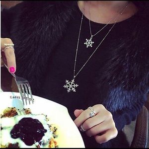 Gold Crystal Snowflake Layered Necklace